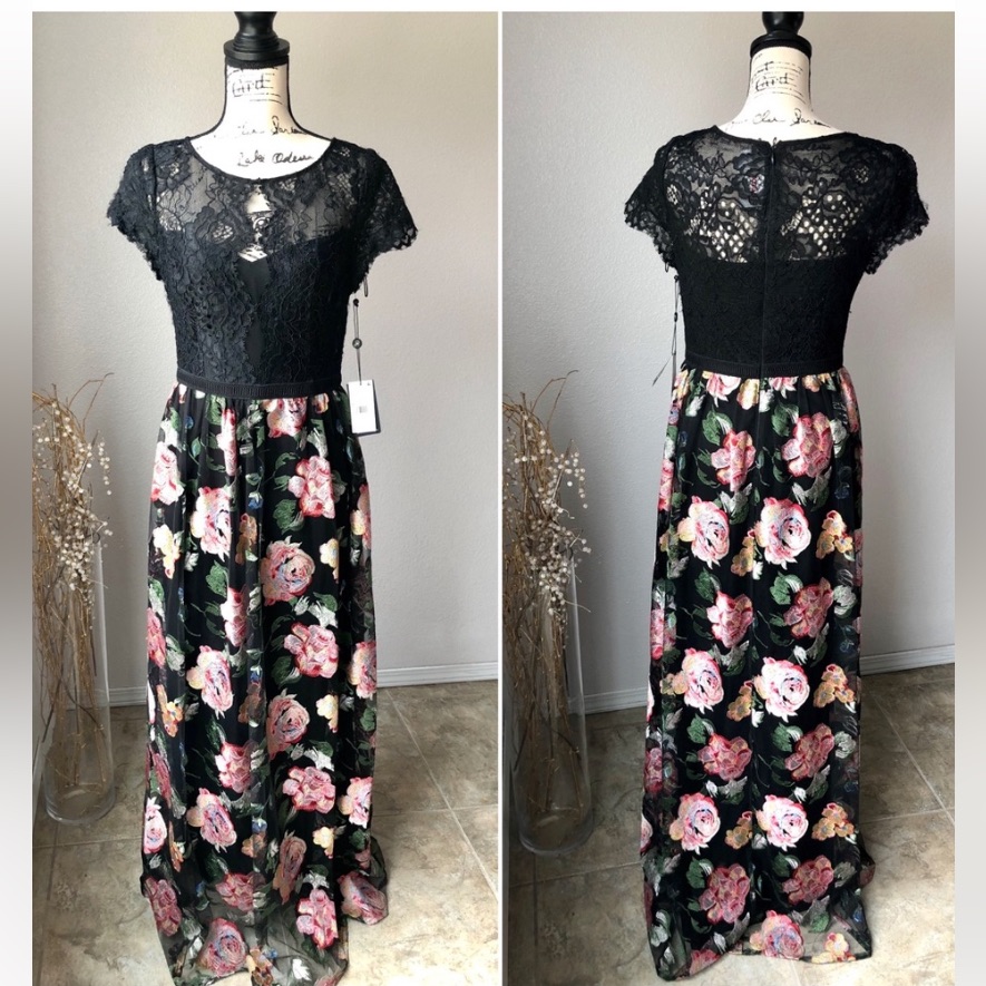 Adrianna Papell Nwt Floral Lace Black Evening Dress 6